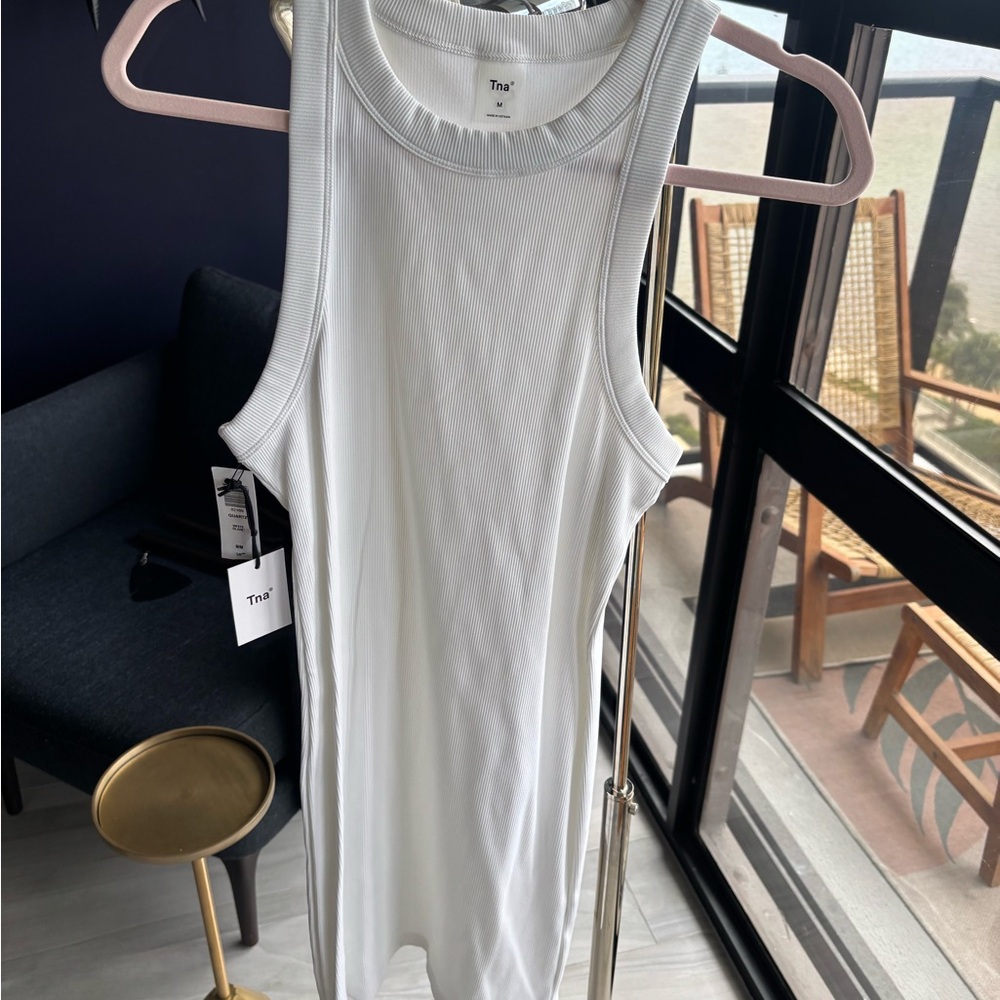 Aritzia Tna White Ribbed Tank Dress